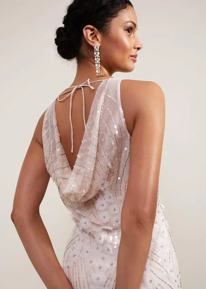 Phase Eight Dresses Lexi Ditsy Beaded Cowl Maxi Dress Pale Pink 8211 Women