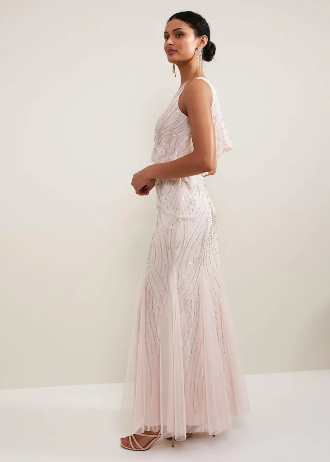 Phase Eight Dresses Lexi Ditsy Beaded Cowl Maxi Dress Pale Pink 8211 Women