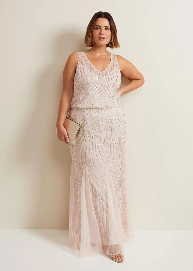 Phase Eight Dresses Lexi Ditsy Beaded Cowl Maxi Dress Pale Pink 8211 Women