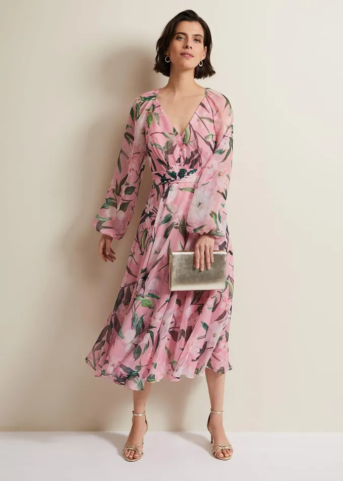 Phase Eight Dresses Lina Printed Long Sleeve Midi Dress Multicoloured 8211 Women