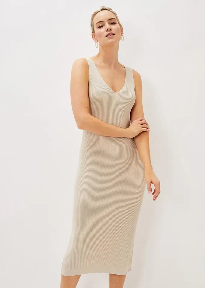 Phase Eight Dresses Lindan Ribbed Knit Midi Dress Stone 8211 Women