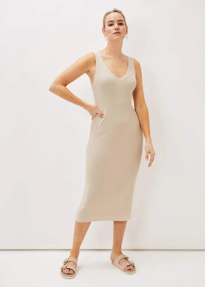 Phase Eight Dresses Lindan Ribbed Knit Midi Dress Stone 8211 Women