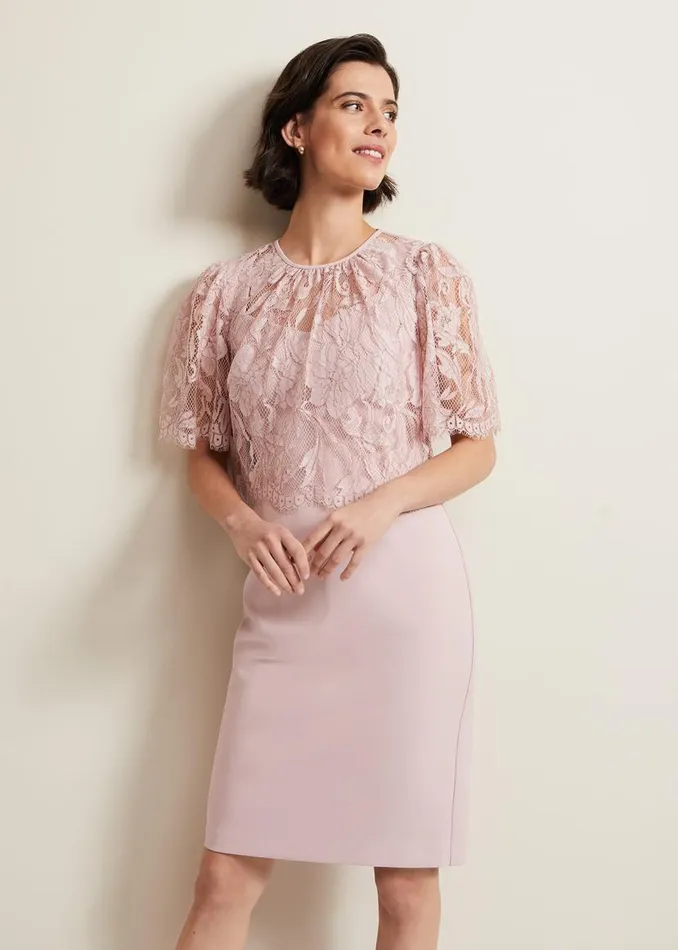 Phase Eight Dresses Lynette Lace Double Layer Dress Pale Pink 8211 Women