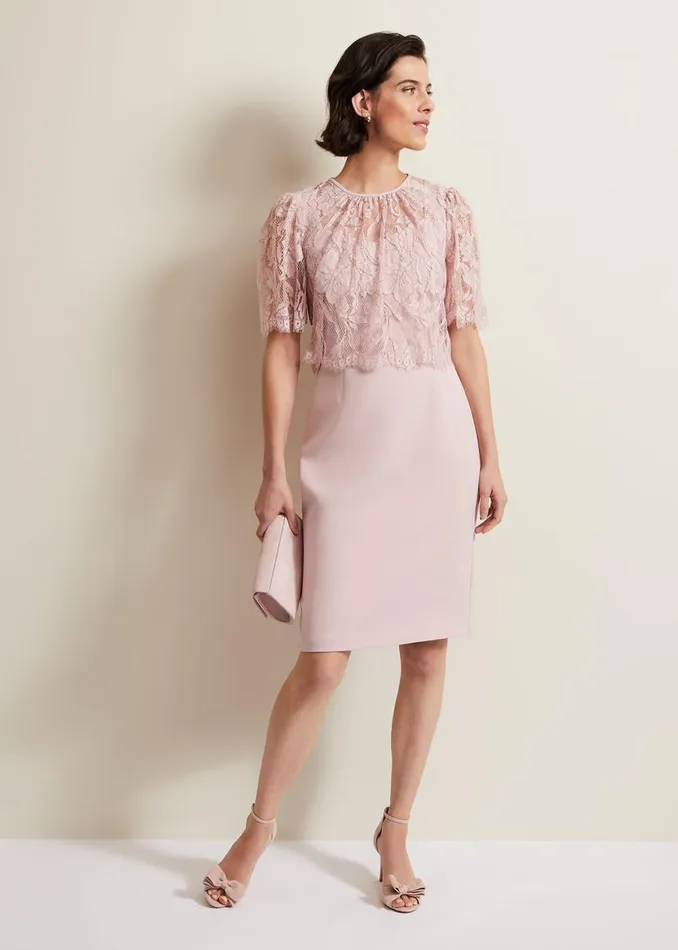 Phase Eight Dresses Lynette Lace Double Layer Dress Pale Pink 8211 Women