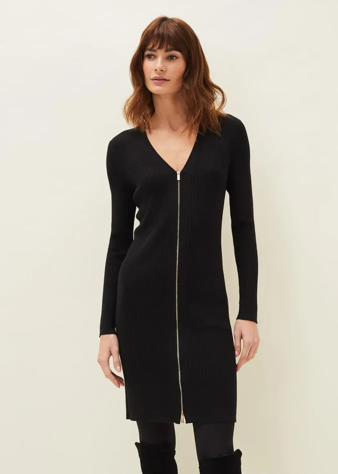 Phase Eight Dresses Milla Multiway Zip Ribbed Tunic Dress Black 8211 Women