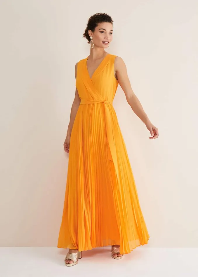 Phase Eight Dresses Mollie Pleat Maxi Dress Bright Orange 8211 Women
