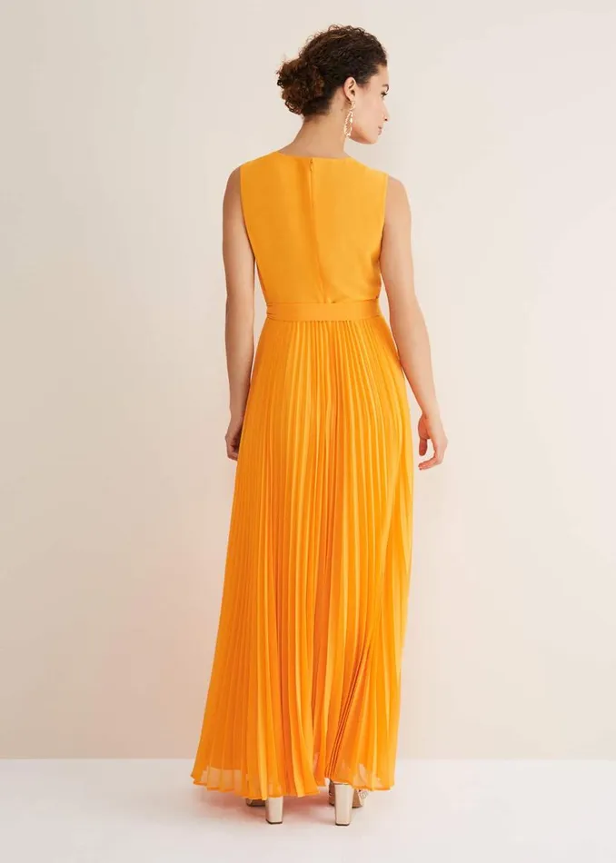 Phase Eight Dresses Mollie Pleat Maxi Dress Bright Orange 8211 Women