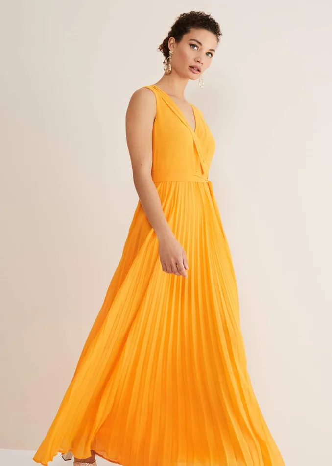 Phase Eight Dresses Mollie Pleat Maxi Dress Bright Orange 8211 Women