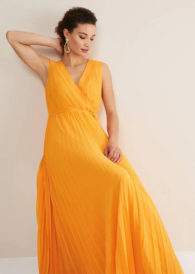 Phase Eight Dresses Mollie Pleat Maxi Dress Bright Orange 8211 Women
