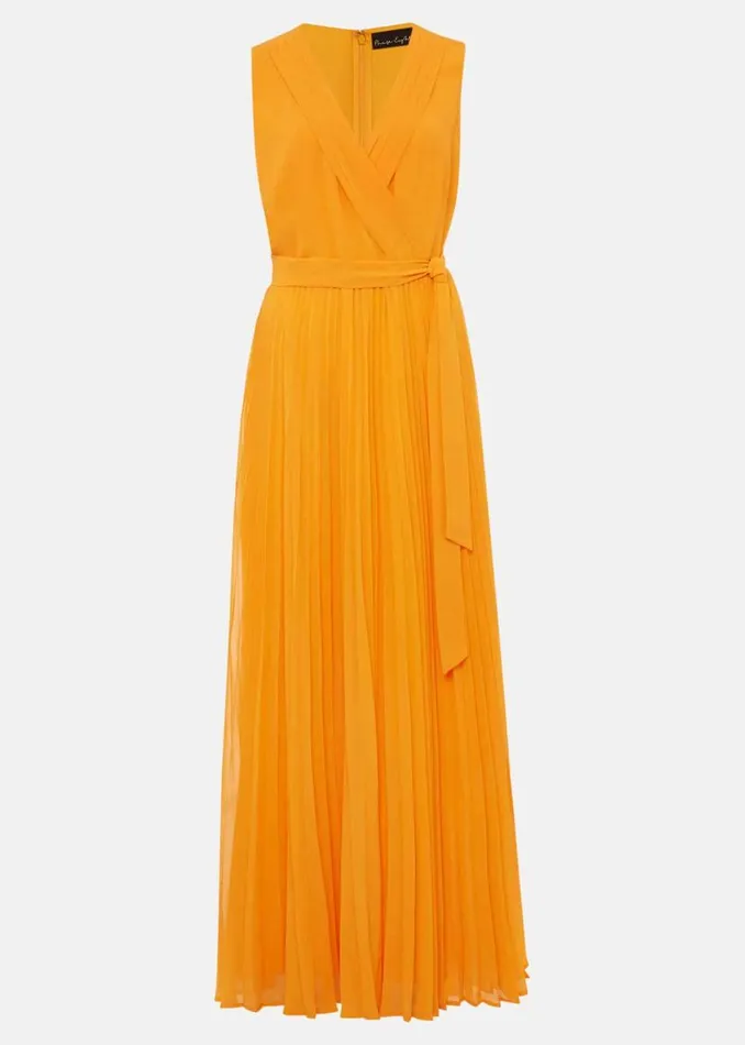 Phase Eight Dresses Mollie Pleat Maxi Dress Bright Orange 8211 Women