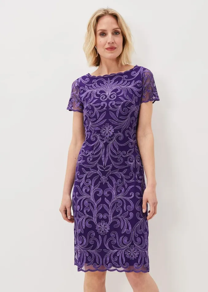 Phase Eight Dresses Nessa Embroidered Midi Dress Violet 8211 Women