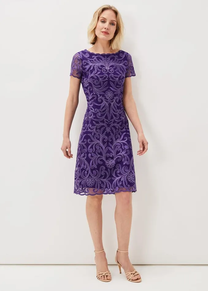 Phase Eight Dresses Nessa Embroidered Midi Dress Violet 8211 Women