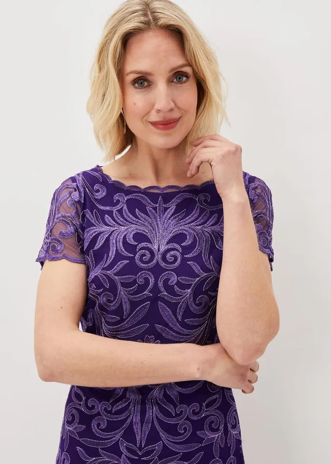 Phase Eight Dresses Nessa Embroidered Midi Dress Violet 8211 Women