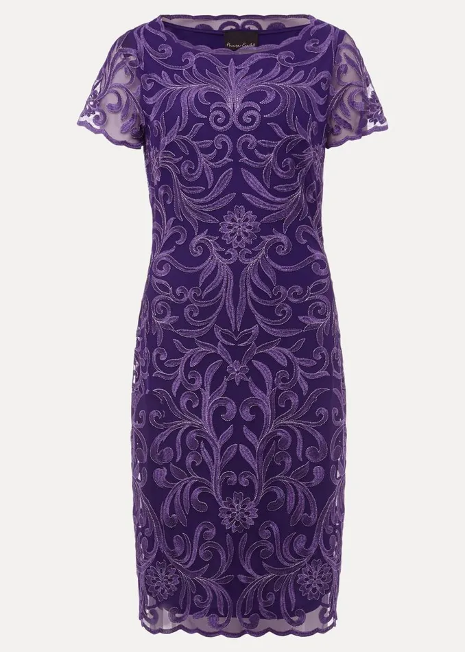 Phase Eight Dresses Nessa Embroidered Midi Dress Violet 8211 Women