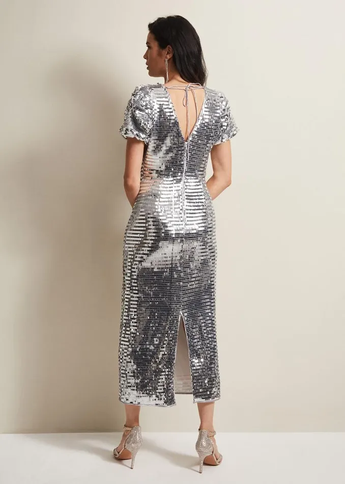 Phase Eight Dresses Novalie Silver Sequin Midaxi Dress Silver 8211 Women
