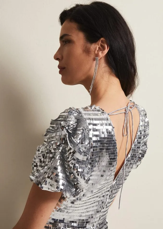 Phase Eight Dresses Novalie Silver Sequin Midaxi Dress Silver 8211 Women