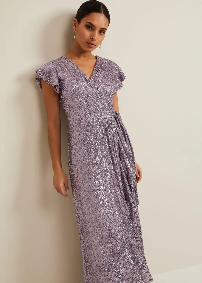 Phase Eight Dresses Petite Carina Sequin Maxi Dress Purple 8211 Women