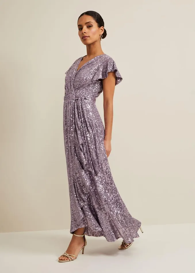 Phase Eight Dresses Petite Carina Sequin Maxi Dress Purple 8211 Women