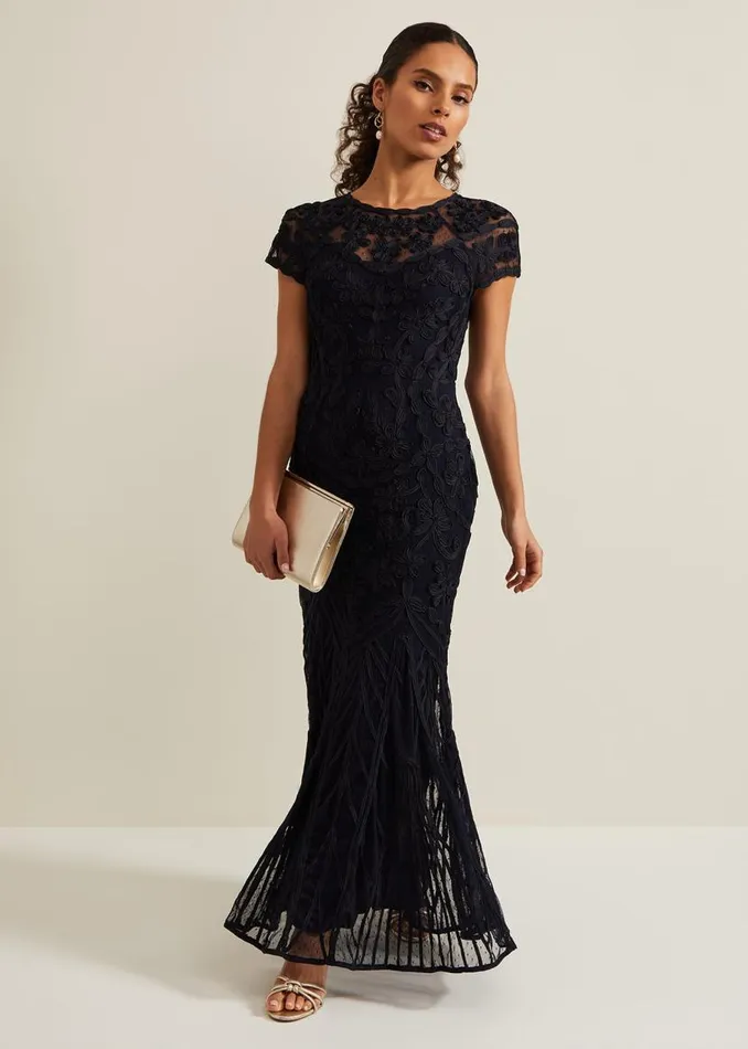Phase Eight Dresses Petite Luana Tapework Maxi Dress Navy 8211 Women