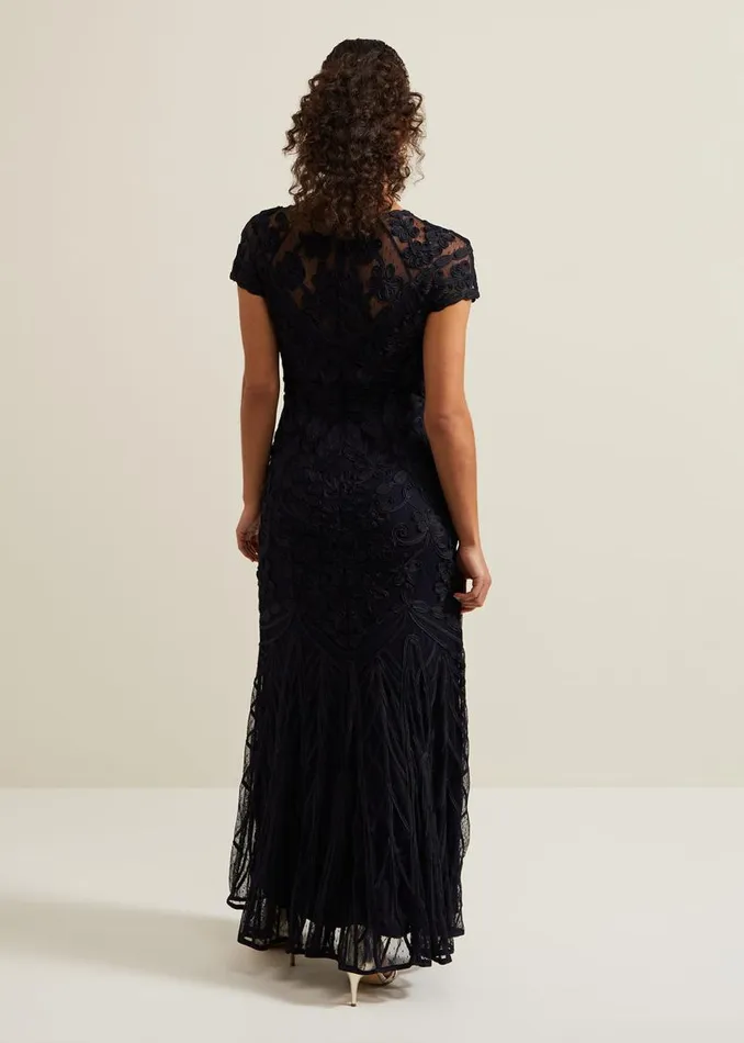 Phase Eight Dresses Petite Luana Tapework Maxi Dress Navy 8211 Women