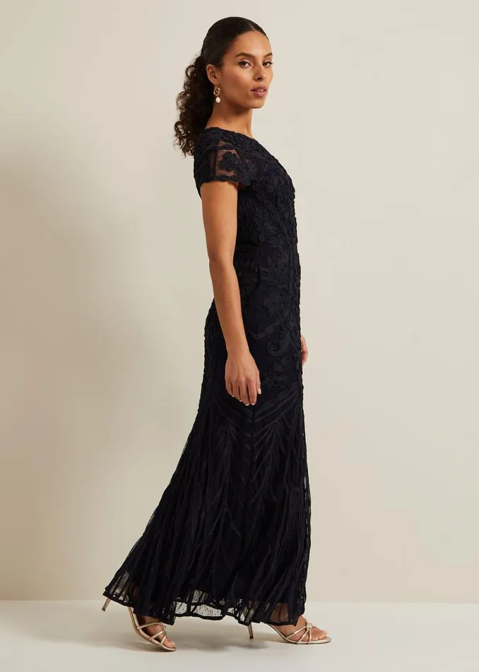 Phase Eight Dresses Petite Luana Tapework Maxi Dress Navy 8211 Women