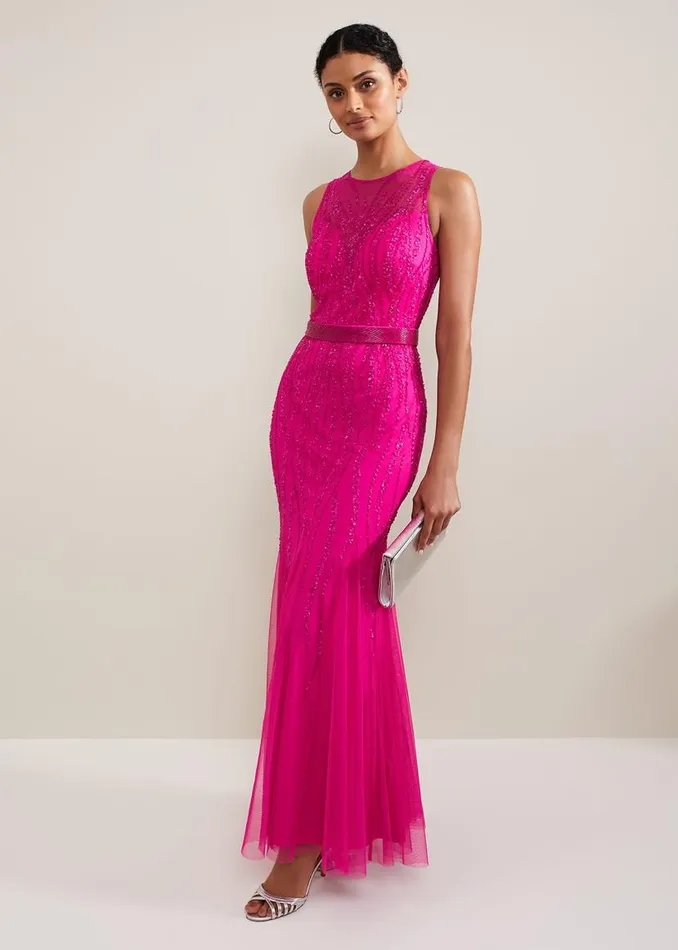 Phase Eight Dresses Rowena Beaded Maxi Dress Fuchsia 8211 Women