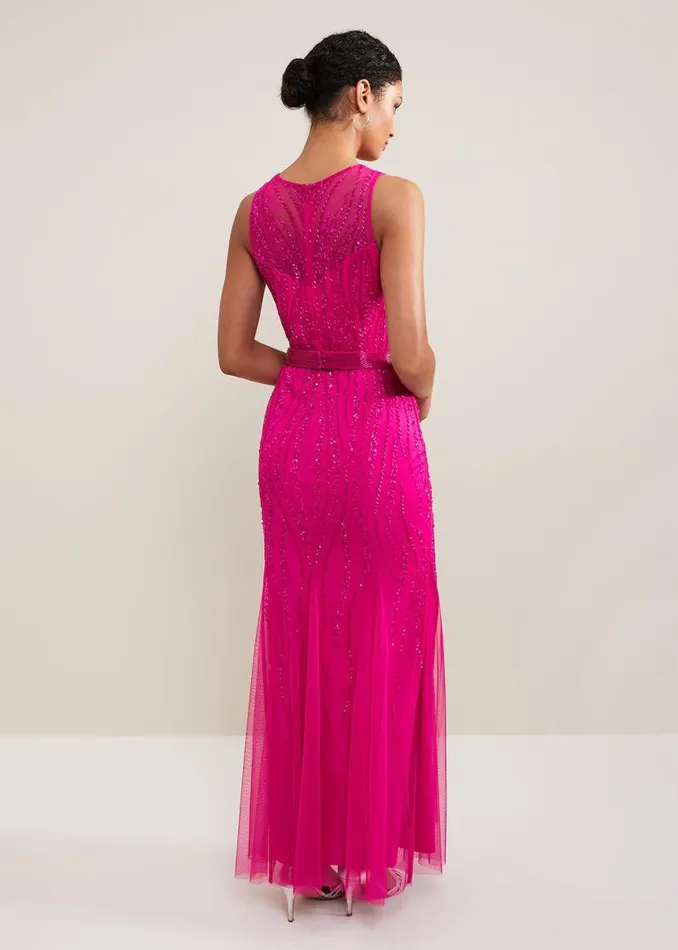 Phase Eight Dresses Rowena Beaded Maxi Dress Fuchsia 8211 Women