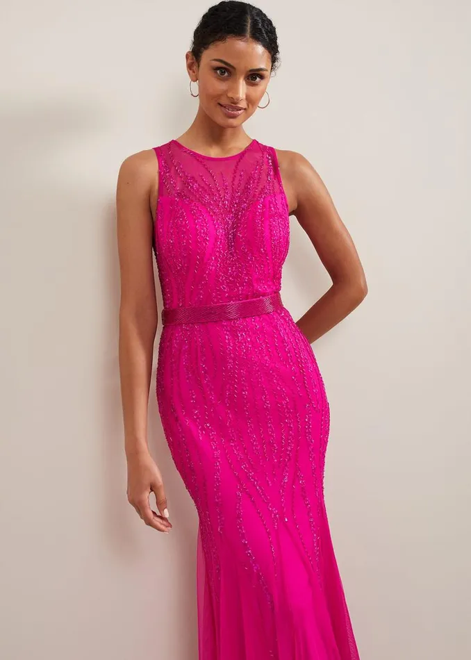 Phase Eight Dresses Rowena Beaded Maxi Dress Fuchsia 8211 Women