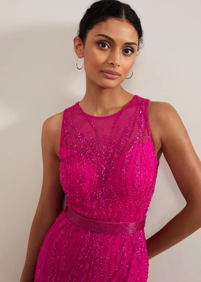 Phase Eight Dresses Rowena Beaded Maxi Dress Fuchsia 8211 Women