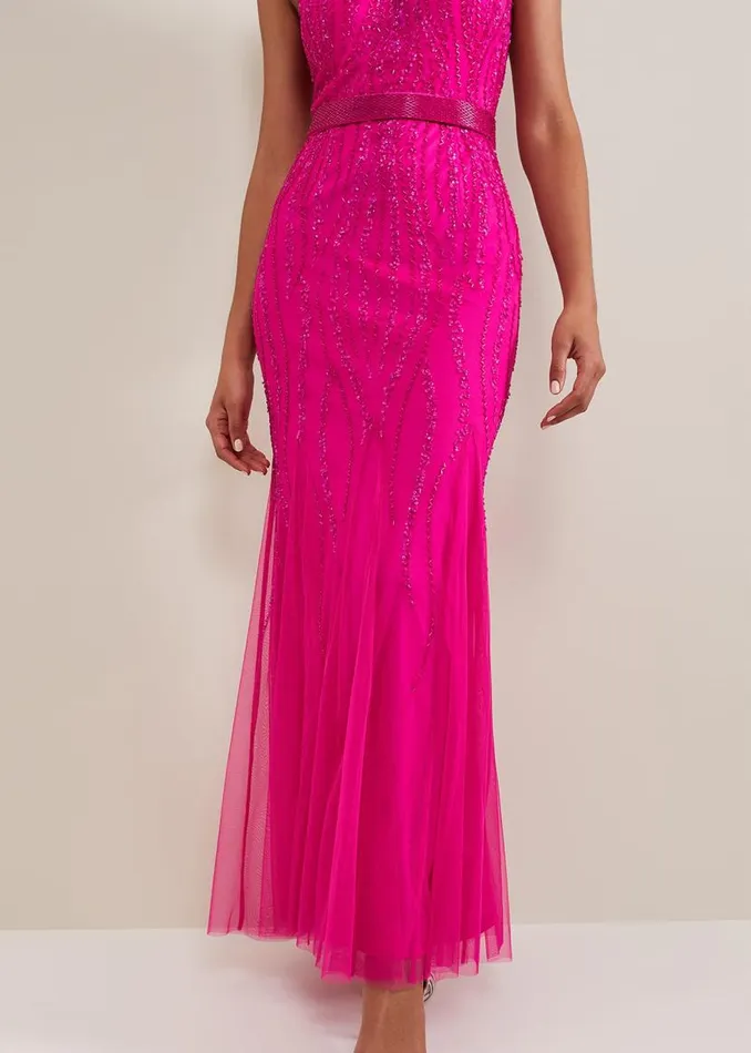 Phase Eight Dresses Rowena Beaded Maxi Dress Fuchsia 8211 Women
