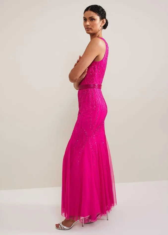Phase Eight Dresses Rowena Beaded Maxi Dress Fuchsia 8211 Women