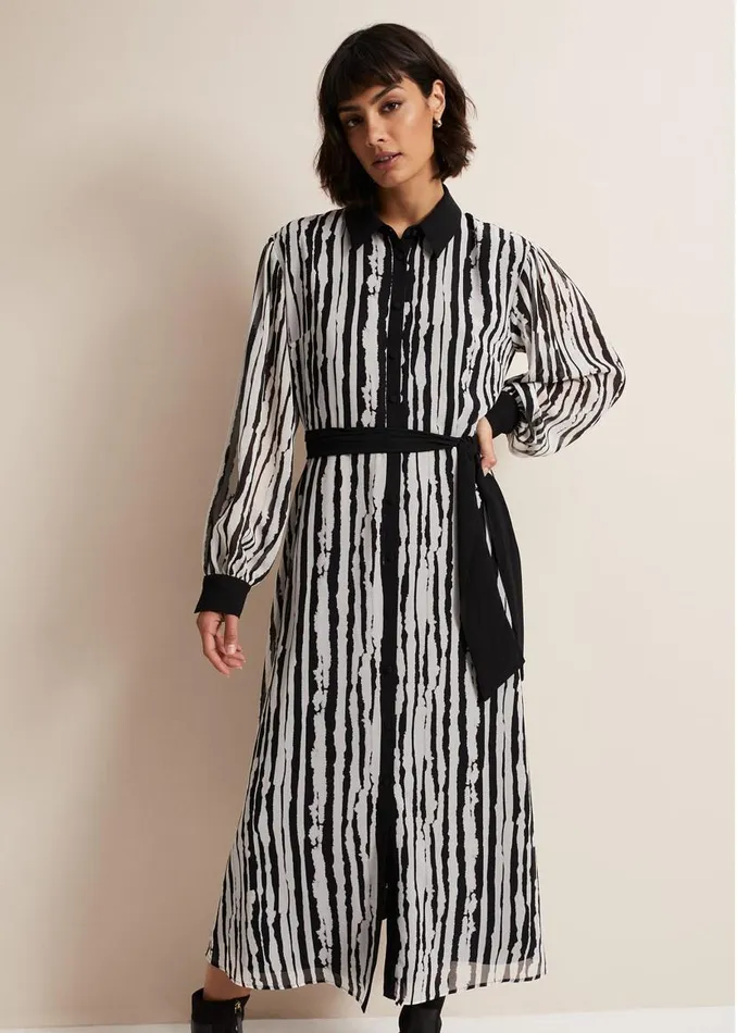 Phase Eight Dresses Serena Striped Midi Dress Blackivory 8211 Women