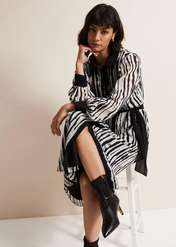 Phase Eight Dresses Serena Striped Midi Dress Blackivory 8211 Women