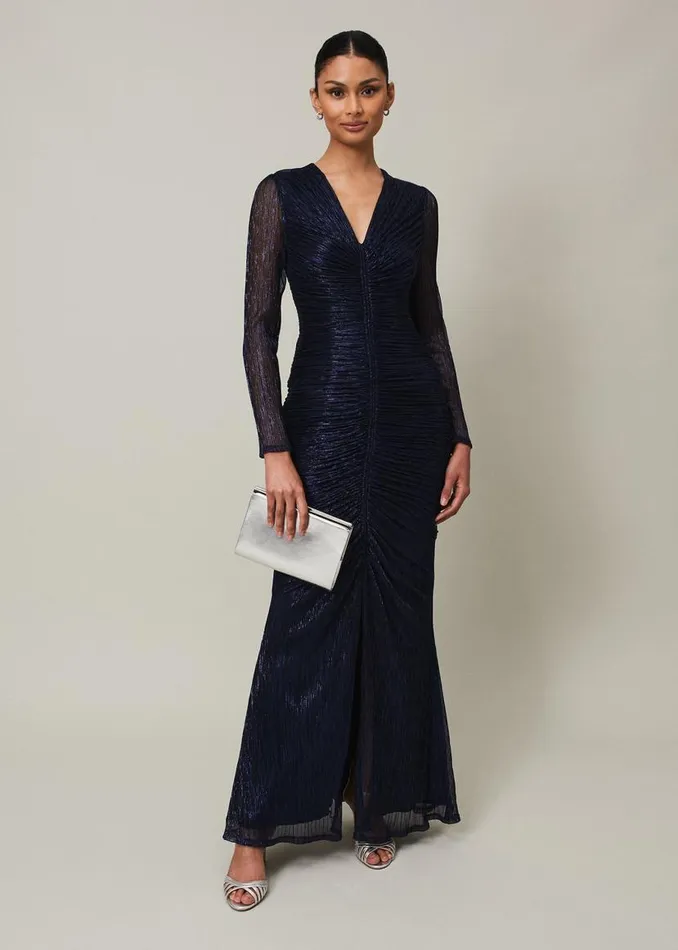 Phase Eight Dresses Shannia Blue Ruched Plisse Maxi Dress Blue 8211 Women
