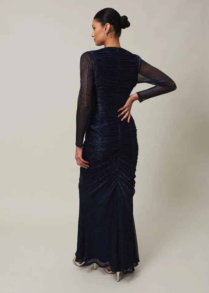 Phase Eight Dresses Shannia Blue Ruched Plisse Maxi Dress Blue 8211 Women