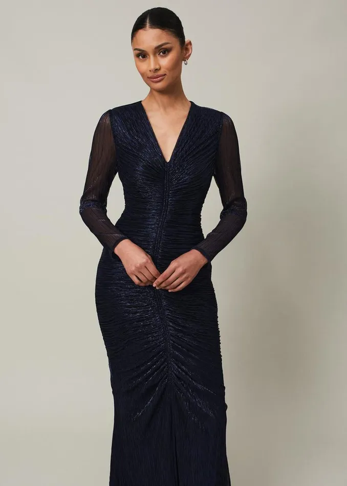 Phase Eight Dresses Shannia Blue Ruched Plisse Maxi Dress Blue 8211 Women