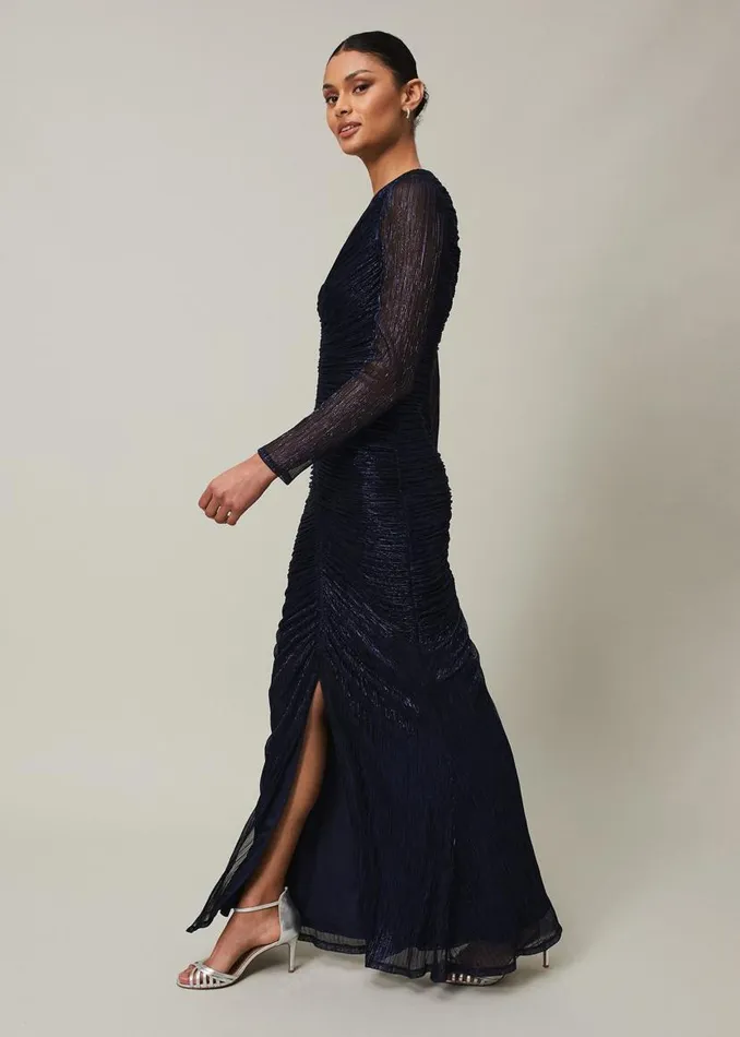 Phase Eight Dresses Shannia Blue Ruched Plisse Maxi Dress Blue 8211 Women