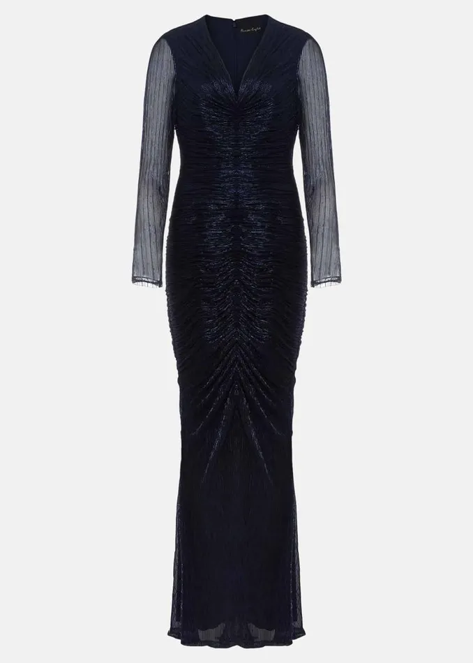 Phase Eight Dresses Shannia Blue Ruched Plisse Maxi Dress Blue 8211 Women