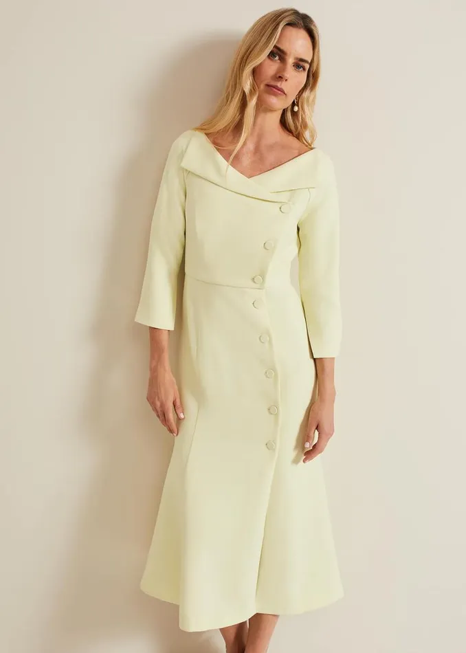 Phase Eight Dresses Sienna Tux Button Midi Dress Pale Yellow 8211 Women