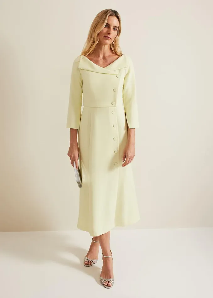 Phase Eight Dresses Sienna Tux Button Midi Dress Pale Yellow 8211 Women