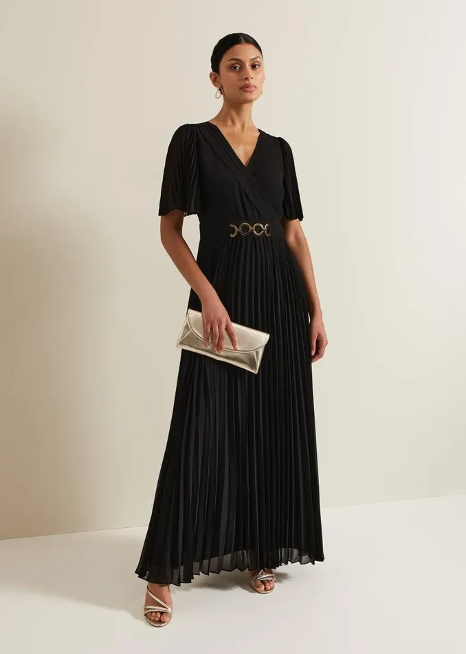 Phase Eight Dresses Yasmina Pleated Maxi Dress Black 8211 Women