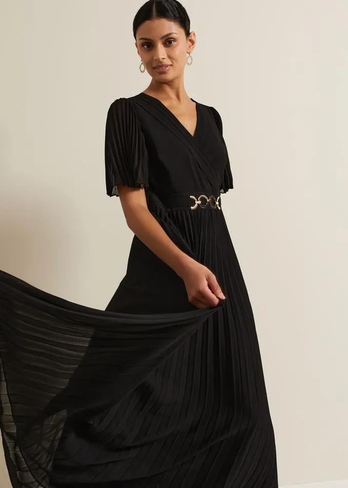 Phase Eight Dresses Yasmina Pleated Maxi Dress Black 8211 Women