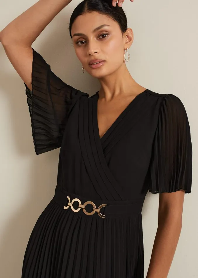 Phase Eight Dresses Yasmina Pleated Maxi Dress Black 8211 Women