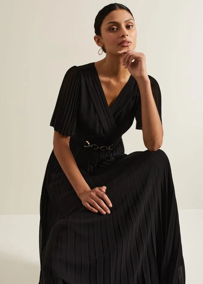 Phase Eight Dresses Yasmina Pleated Maxi Dress Black 8211 Women
