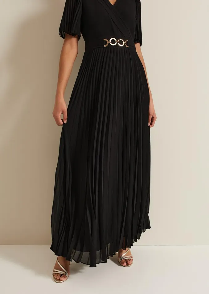 Phase Eight Dresses Yasmina Pleated Maxi Dress Black 8211 Women