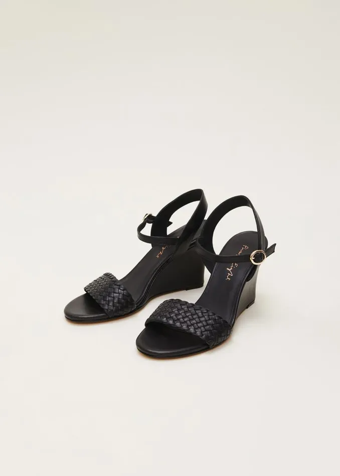 Phase Eight Heels Leather Plait Strap Shoes Black 8211 Women