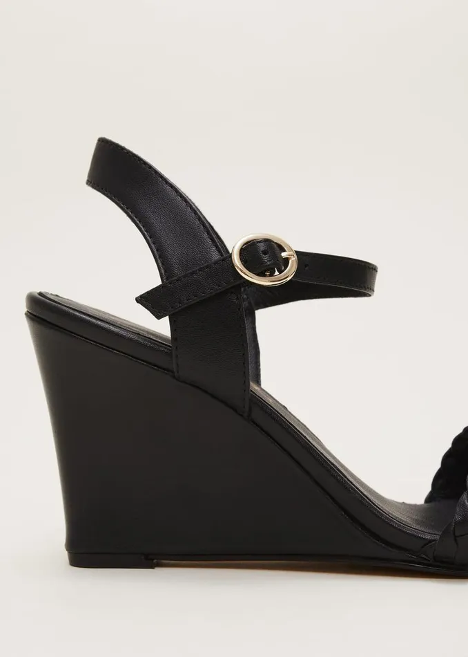 Phase Eight Heels Leather Plait Strap Shoes Black 8211 Women