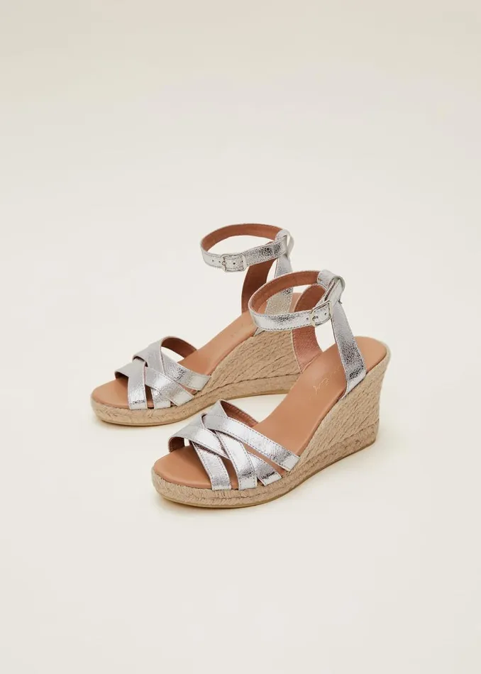 Phase Eight Heels Leather Strappy Espadrilles Silver 8211 Women
