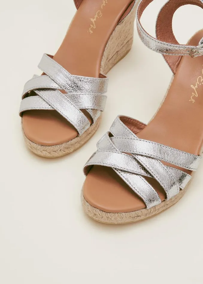 Phase Eight Heels Leather Strappy Espadrilles Silver 8211 Women