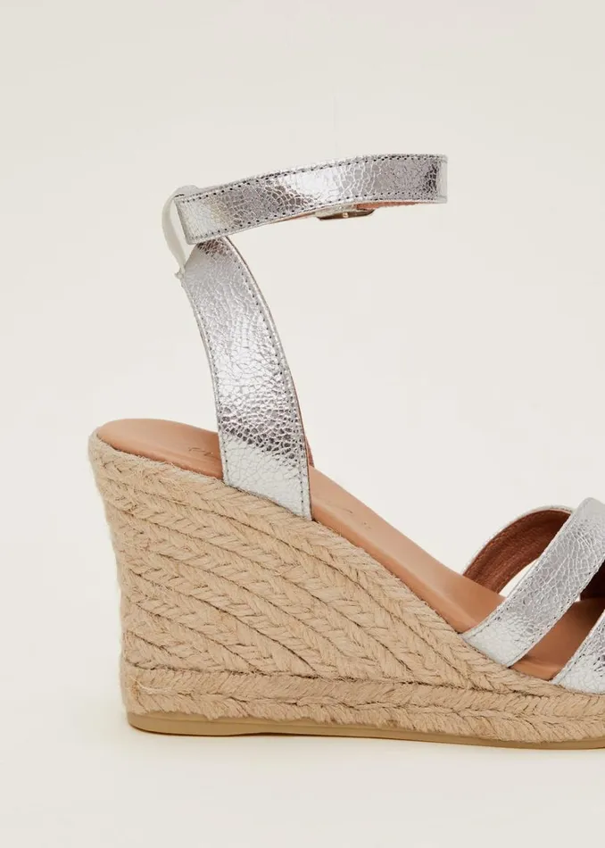Phase Eight Heels Leather Strappy Espadrilles Silver 8211 Women